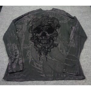 Affliction Thermal Shirt Men XL Gray  Long Sleeve Skull Snake Distressed